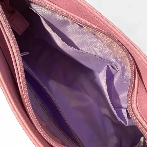 Lavender/ Pink colored vegan leather shoulder bag - Picture 3 of 3